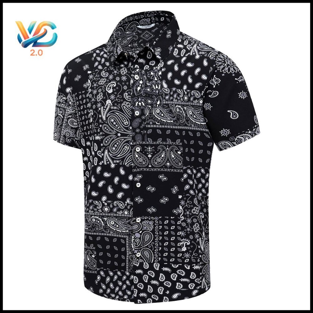 Men's‎ Short Sleeve Button Down Hawaiian Shirt Loose Fit Polyester Blend